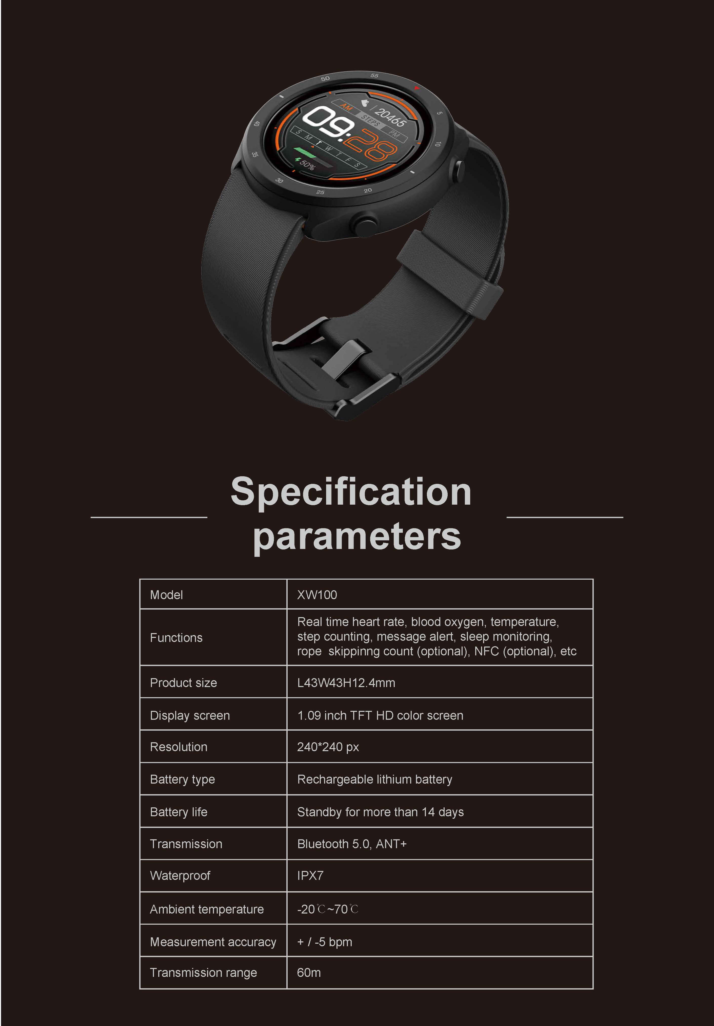 XW100 mutifunction sport နာရီ ၁၃